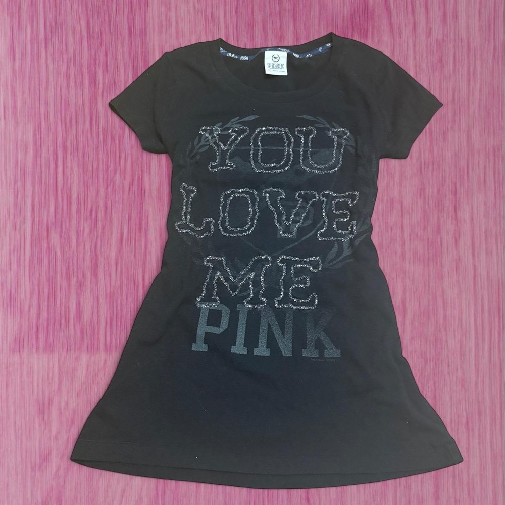 2009 PINK by victoria's secret black beaded you love me graphic tee